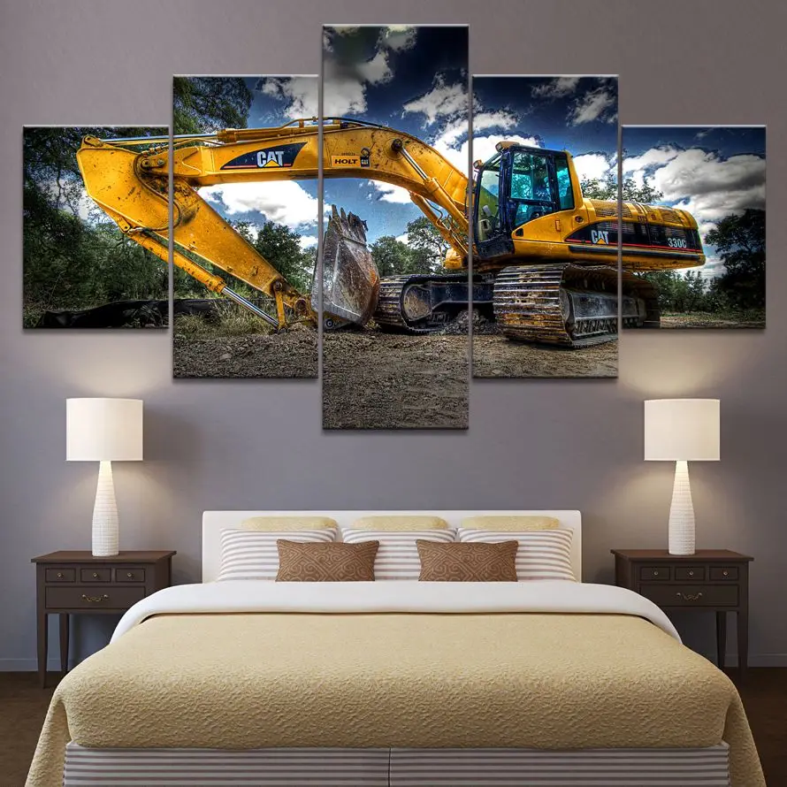 Heavy Equipment Background - Bez oprawek 5-częściowy krajobraz koparki Modułowy