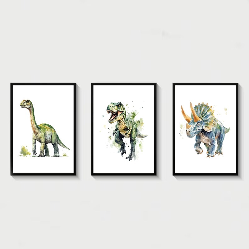 Heavy Equipment Background - Akwarelowy Dinozaur Pokój Dziecięcy T-Rex Triceratops